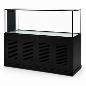 270 GAL 72X36X24 STARPHIRE GLASS, VIEWABLE 4 SIDES- BLACK WOOD STAND ALUMINUM FRAME
