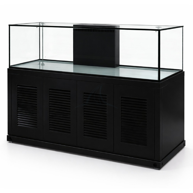 270 GAL 72X36X24 Starphire Glass, Viewable 4 Sides- Black Wood Stand Aluminum Frame